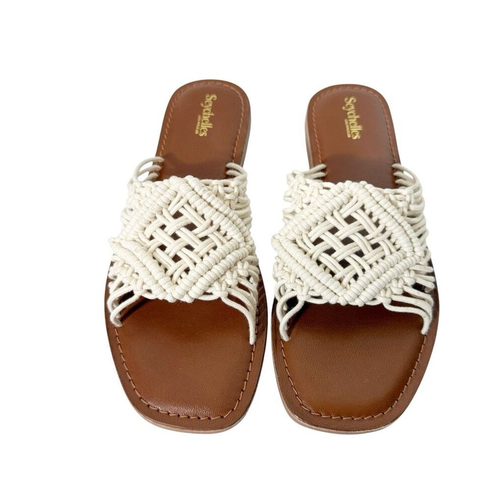 Seychelles Mahogany Natural Crochet Boho Neutral Slide‎ Sandals Size 7.5